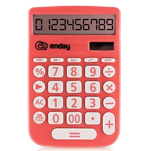 Enday Solar Powered Large Display 12 Digit Red Basic Calculator - Perfect for Office & School 