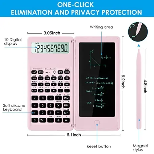 IPepul Scientific Calculators for Students, 10-Digit Large Screen, Math Calculator with Notepad, Classroom Must Haves for Middle High School Supplies & College （Pink - 3