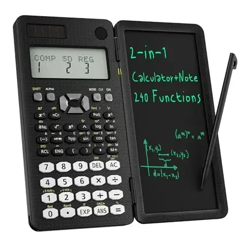 Scientific Calculator for Students with Notepad, ROATEE Middle and High School Supplies for Students, 82 MS Foldable 2-Line Display Science Calculator with Writing Tablet, Solar and Battery Powered 