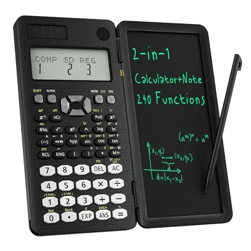 Scientific Calculator for Students with Notepad, ROATEE Middle and High School Supplies for Students, 82 MS Foldable 2-Line Display Science Calculator with Writing Tablet, Solar and Battery Powered - 12