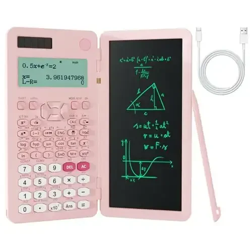 Rechargeable Scientific Calculator for Students, Pink 991ES MAX Foldable Science Calculator with Notepad 417 Function Solar Energy Science Calculators for Middle and High School Supplies (Pink) - 1