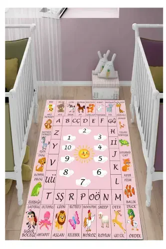 Öğretici Ingilizce Çocuk Oyun Halısı Kaymaz Makinede Yıkanabilir Eğitici Bebek Ve Çocuk Odası Halısı-Renkli4462 - STY HOME (1)