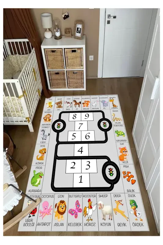 Öğretici Ingilizce Seksek Çocuk Oyun Halısı Kaymaz Makinede Yıkanabilir Eğitici Bebek Ve Çocuk Odası-gri - STY HOME