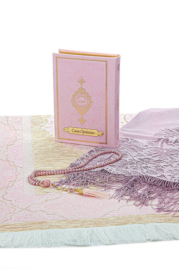 Öğretmenler Gününe Özel Kuranı Kerim Şal ve Seccade Seti Pembe - Pembe - 3