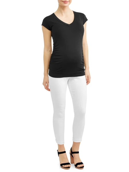 Oh! Mamma Maternity Basic V-Neck Tee With Flattering Side Ruching (Women's and Women's Plus)- - 2