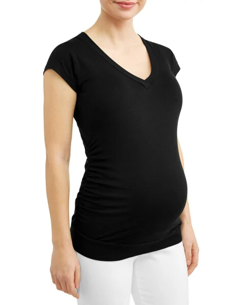 Oh! Mamma Maternity Basic V-Neck Tee With Flattering Side Ruching (Women's and Women's Plus)- - 1