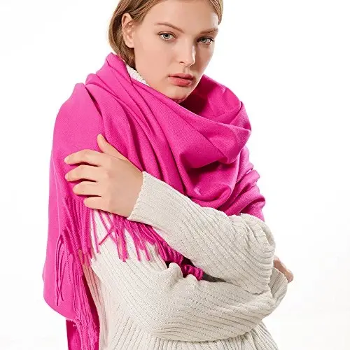 OHAYOMI Womens Thick Soft PasModazoneina Shawl Wrap Scarf Warm Solid Color Stole - 2