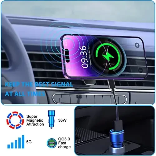 OHLPRO for iPhone 17 Pro Max Magsafe Car Mount Charger, 15W Fast Charging Dashboard Magnetic Car Phone Holder with Vent Clip and 3M Adhesive Base for iPhone 16 15 14 13 12 Series, Blue - OHLPRO (1)