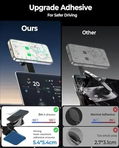 OHLPRO for MagSafe Car Mount for iPhone 17 16 15 14 Pro Max, 15W Fast Charging Phone Holder, Magnetic Car Charger Accessories, 360° Rotation, Adhesive Base for Tesla, Gift for Men Women, Black - 2