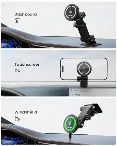 OHLPRO for MagSafe Car Mount for iPhone 17 16 15 14 Pro Max, 15W Fast Charging Phone Holder, Magnetic Car Charger Accessories, 360° Rotation, Adhesive Base for Tesla, Gift for Men Women, Black - 5