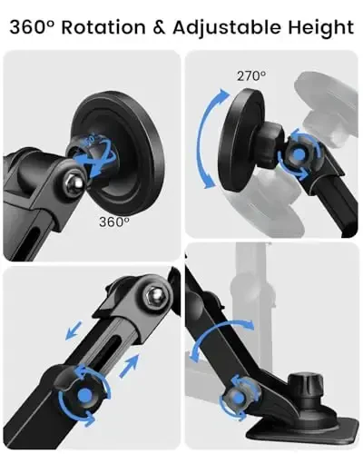 OHLPRO for MagSafe Car Mount for iPhone 17 16 15 14 Pro Max, 15W Fast Charging Phone Holder, Magnetic Car Charger Accessories, 360° Rotation, Adhesive Base for Tesla, Gift for Men Women, Black - 7