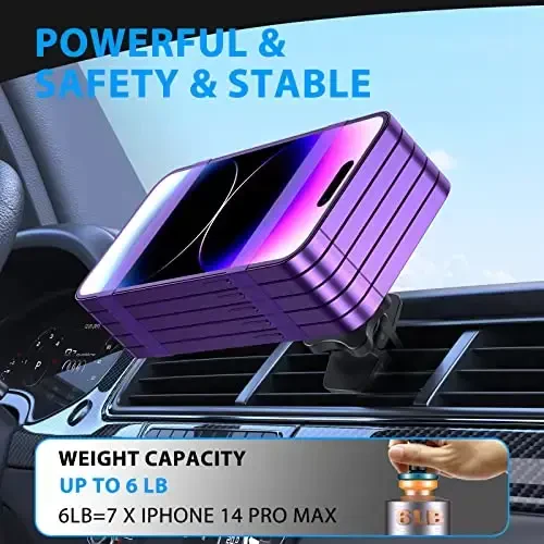 OHLPRO iPhone 17 Pro Max Magsafe avtomobil zaryadlovchisi uchun, 15W tez zaryadlash paneli magnit avtomobil telefon ushlagichi ventilyatsiya qisqichi va iPhone 16 15 14 13 12 seriyasi uchun 3M yopishtiruvchi asos, ko'k - 4