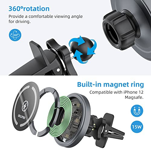 OHLPRO MagSafe Car Mount Charger iPhone Wireless Car Charger, Stick on Dashboard Magnetic Phone Holder Mount for iPhone 16 Pro Plus Max 15 14 13 12 Series, 15W Fast Charging, Aluminum Shell - 3