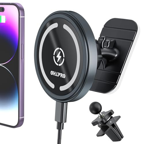 OHLPRO MagSafe Avtomobilga O'rnatish Zaryadlovchi iPhone Simsiz Avtomobil Zaryadlovchi, iPhone 15 Pro Plus Max 14 13 12 Seriyasi uchun Dashbordga Yopishtirilgan Magnit Telefon Tutqichi O'rnatiladigan, 15W Tez Zaryadlash, Alyuminiy Qobiq - 6