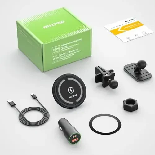 OHLPRO MagSafe Car Mount Charger, 15W QC 3.0 Fast Charging for iPhone 17 ProMax, Pro, Plus, 16, 15, 14, 13, 12 Series, Stick on Car Dashboard & Air Vent Phone Holder - 6