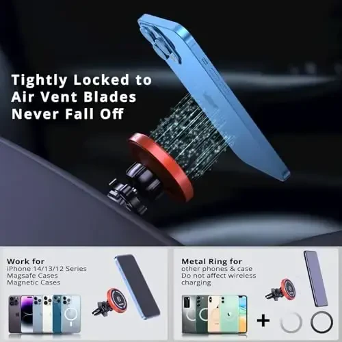 OHLPRO Magsafe Car Mount Charger iPhone 17 Pro Max uchun, Dashboard Magsafe Car Phone Holder 16 15 14 13 12 Pro/Pro Max/Plus/Mini uchun, 15W Tez Zaryadlovchi Vent Mount, Super Moda & Qo'lsiz, Qizil - OHLPRO (1)