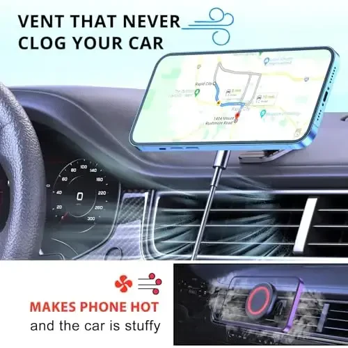 OHLPRO Magsafe Car Mount Charger iPhone 17 Pro Max uchun, Dashboard Magsafe Car Phone Holder 16 15 14 13 12 Pro/Pro Max/Plus/Mini uchun, 15W Tez Zaryadlovchi Vent Mount, Super Moda & Qo'lsiz, Qizil - 3