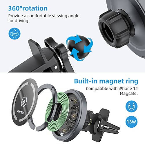 OHLPRO MagSafe Car Mount Charger iPhone Wireless Car Charger, Stick on Dashboard Magnetic Phone Holder Mount for iPhone 15 Pro Plus Max 14 13 12 Series, 15W Fast Charging, Aluminum Shell - 3