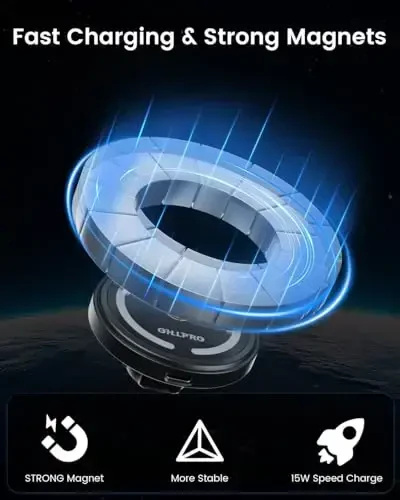 OHLPRO MagSafe uchun avtomobil ushlagichi iPhone 17 16 15 14 Pro Max, 15W tez zaryadlovchi telefon ushlagichi, magnitli avtomobil zaryadlash moslamalari, 360° aylanish, Tesla uchun yopishtiruvchi taglik, erkaklar va ayollar uchun sovg'a, qora - 4