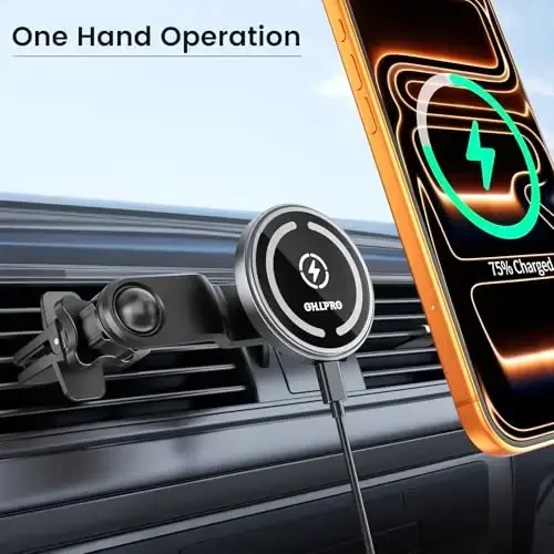OHLPRO Совместим с MagSafe Car Mount для iPhone 16, магнитное беспроводное автомобильное зарядное устройство с удлиненным рычагом, никогда не блокирует вентиляционные отверстия для iPhone 15/14/13/12 Serie, 15W быстрая зарядка Mag Safe держатель телефона, серый - OHLPRO (1)