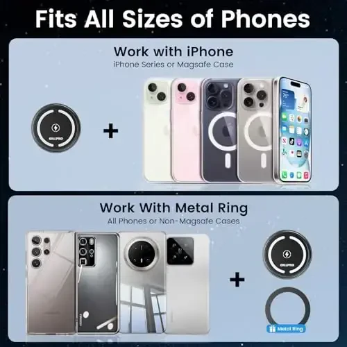 OHLPRO Совместим с MagSafe Car Mount для iPhone 16, магнитное беспроводное автомобильное зарядное устройство с удлиненным рычагом, никогда не блокирует вентиляционные отверстия для iPhone 15/14/13/12 Serie, 15W быстрая зарядка Mag Safe держатель телефона, серый - 5