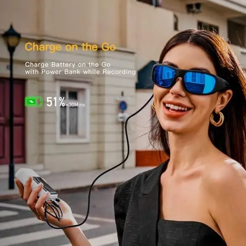 OhO 128GB Camera Glasses, 24M Resolution H.265 1080P Smart Glasses bilan UV400 quyosh ko'zoynak linzalari Ochiq sport, Uniseks uchun - 3