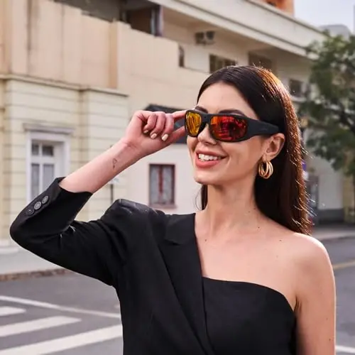 OhO 32GB Camera Glasses,24M Resolution H.265 1080P Smart Glasses with UV400 Sunglasses Lens for Outdoor Sport,Unisex-Mirror Red Lens - 4