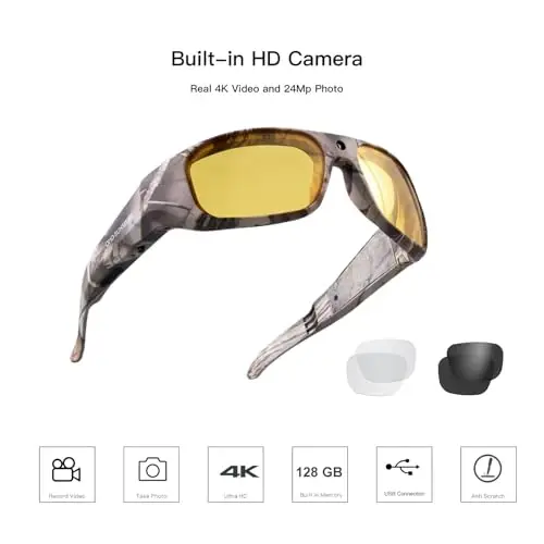 OHO 4K Sports Smart Glasses with Camera, Polarized UV400 Z87.1 Sunglasses | 4K Ultra HD Camera Glasses, Record‑While‑Charging, Water Resistant, Hands‑Free for Cycling Hiking Running, Unisex Daily Use - OhO (1)