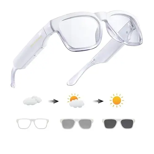 OhO sunshine Smart Glasses,128G MP3 Bluetooth Sunglasses with Open Ear Speaker,Transitional Bluelight Blocking Lens,Unisex for Leisure Entertainment 