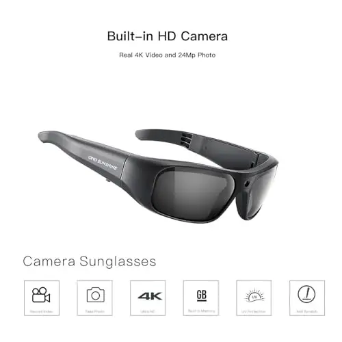OhO sunshine Camera Sunglasses,4K Video 24M Resolution H.265 Smart Glasses with Built-in Memory for Outdoor Adventure - 5