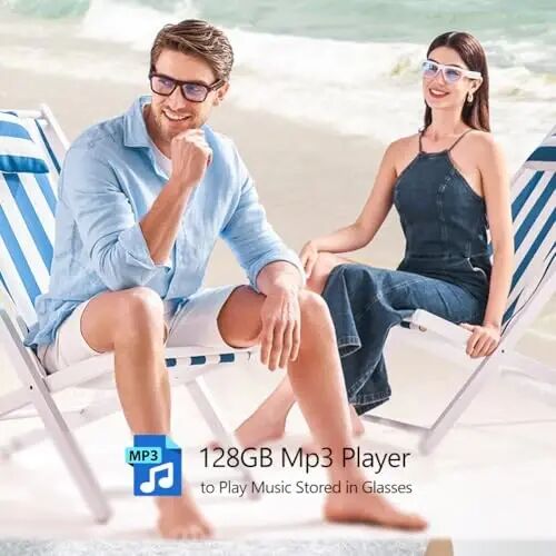 OhO quyosh nuri Smart Glasses, 128G MP3 Bluetooth ko'zoynaklari ochiq quloq dinamigi, o'tuvchi ko'k nurini to'suvchi linzalar, dam olish uchun unisex - 3
