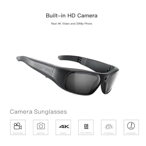 OhO sunshine 4K UHD Camera Sunglasses, Record-While-Charging, Water Resistant, UV Protection Lenses, Unisex - 4