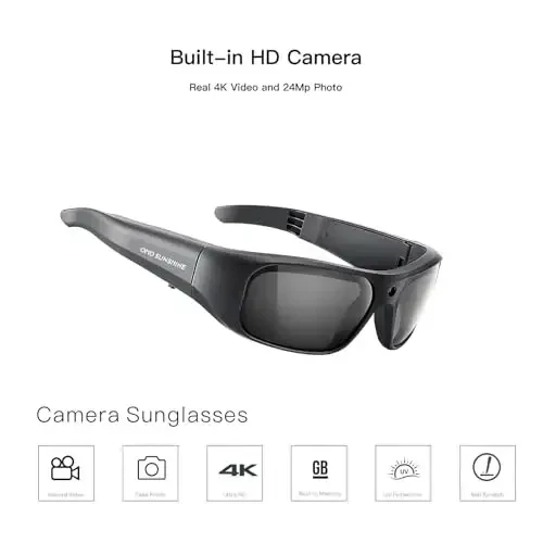 OhO sunshine Camera Sunglasses,4K Video 24M Resolution H.265 Smart Glasses with Built-in Memory for Outdoor Adventure - 5
