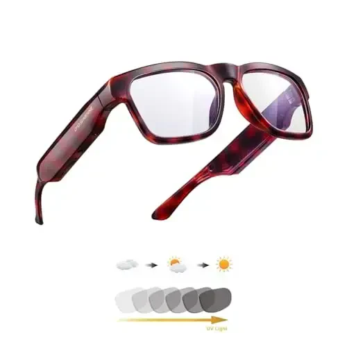 OhO Sunshnen Smart Glasses,128G MP3 Bluetooth Sunglasses with Open Ear Speaker,Indoor &Outdoor Sports,Transitional Bluelight Blocking Lens,Unisex - OHO