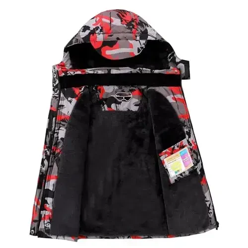 OHSNMAKSL Boy's Waterproof Ski Jacket Warm Winter Snow Coat Kids Fleece Snowboarding Jackets Thick Hooded Windproof Coats - 2