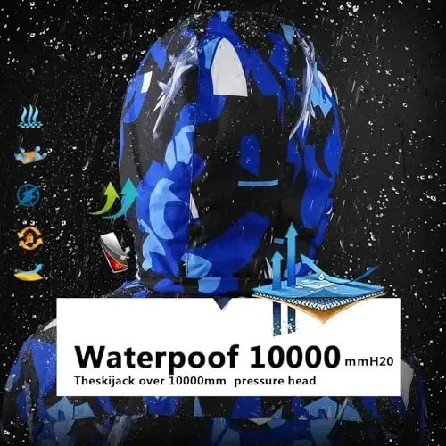 OHSNMAKSL Boy's Waterproof Ski Jacket Warm Winter Snow Coat Kids Fleece Snowboarding Jackets Thick Hooded Windproof Coats - 3