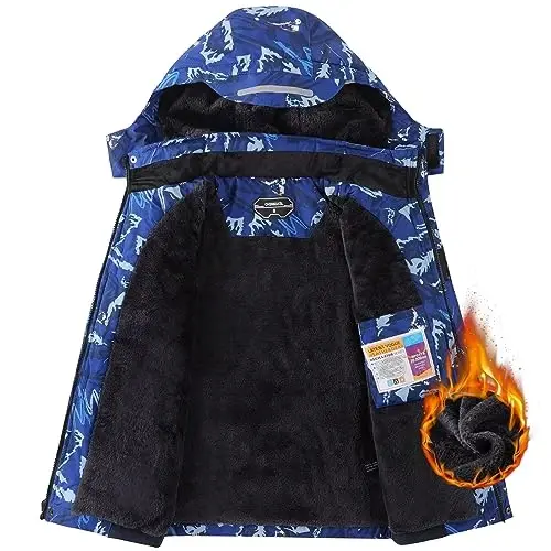 OHSNMAKSL Boy's Waterproof Ski Jacket Warm Winter Snow Coat Kids Fleece Snowboarding Jackets Thick Hooded Windproof Coats - 3