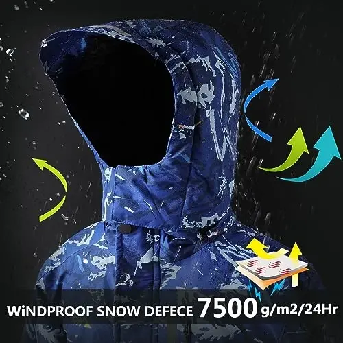 OHSNMAKSL Boy's Waterproof Ski Jacket Warm Winter Snow Coat Kids Fleece Snowboarding Jackets Thick Hooded Windproof Coats - 5