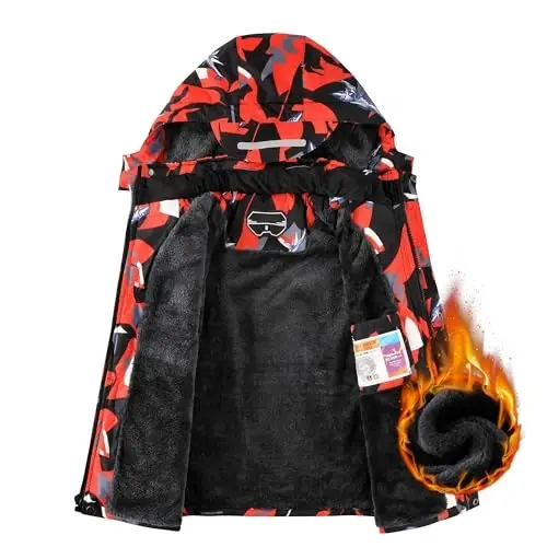 OHSNMAKSL Boy's Waterproof Ski Jacket Warm Winter Snow Coat Kids Fleece Snowboarding Jackets Thick Hooded Windproof Coats - 2