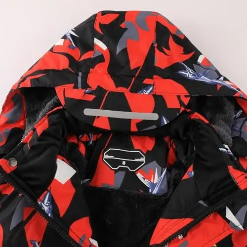OHSNMAKSL Boy's Waterproof Ski Jacket Warm Winter Snow Coat Kids Fleece Snowboarding Jackets Thick Hooded Windproof Coats - 5