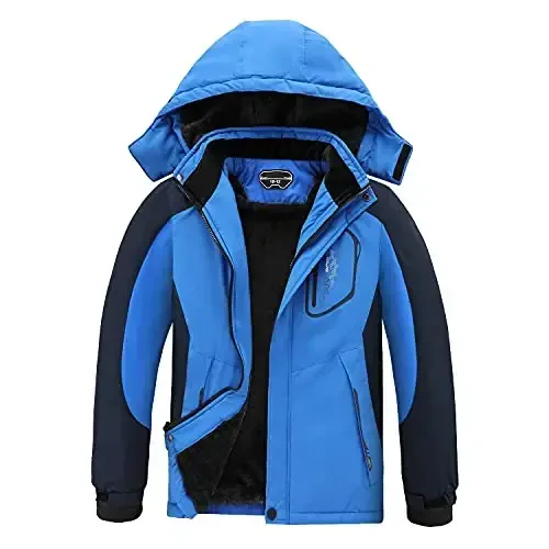 OHSNMAKSL Boy's Waterproof Ski Jacket Warm Winter Snow Coat Kids Fleece Snowboarding Jackets Thick Hooded Windproof Coats 