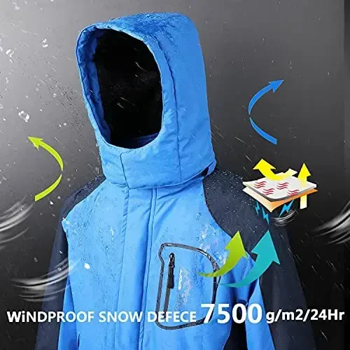 OHSNMAKSL Boy's Waterproof Ski Jacket Warm Winter Snow Coat Kids Fleece Snowboarding Jackets Thick Hooded Windproof Coats - 4