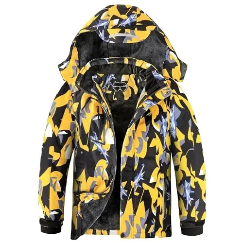 OHSNMAKSL Boy's Waterproof Ski Jacket Warm Winter Snow Coat Kids Fleece Snowboarding Jackets Thick Hooded Windproof Coats 