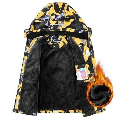 OHSNMAKSL Boy's Waterproof Ski Jacket Warm Winter Snow Coat Kids Fleece Snowboarding Jackets Thick Hooded Windproof Coats - 2
