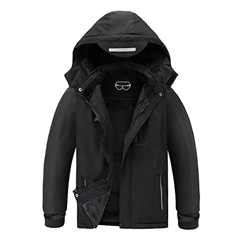 OHSNMAKSL Boy's Waterproof Ski Jacket Warm Winter Snow Coat Kids Fleece Snowboarding Jackets Thick Hooded Windproof Coats 