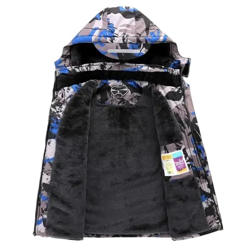 OHSNMAKSL Boy's Waterproof Ski Jacket Warm Winter Snow Coat Kids Fleece Snowboarding Jackets Thick Hooded Windproof Coats - 2