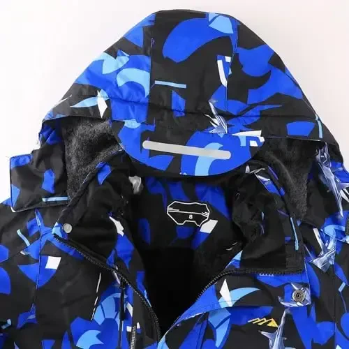 OHSNMAKSL Boy's Waterproof Ski Jacket Warm Winter Snow Coat Kids Fleece Snowboarding Jackets Thick Hooded Windproof Coats - 5