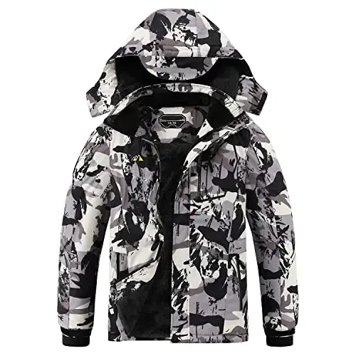 OHSNMAKSL Boy's Waterproof Ski Jacket Warm Winter Snow Coat Kids Fleece Snowboarding Jackets Thick Hooded Windproof Coats - MODAZONE