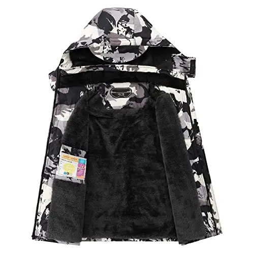 OHSNMAKSL Boy's Waterproof Ski Jacket Warm Winter Snow Coat Kids Fleece Snowboarding Jackets Thick Hooded Windproof Coats - 2