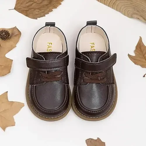 ohsofy Infant Baby Boy Oxford Shoes PU Leather Loafers Rubber and Soft Sole Wedding Dress Shoes Toddler Girl Baby Walking Shoes - 2